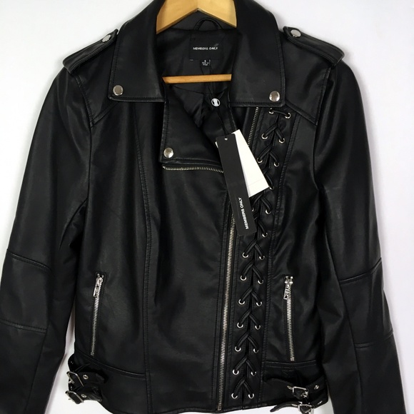 Members Only Jackets & Blazers - Members Only Lace-Up Vegan Leather Biker Jacket